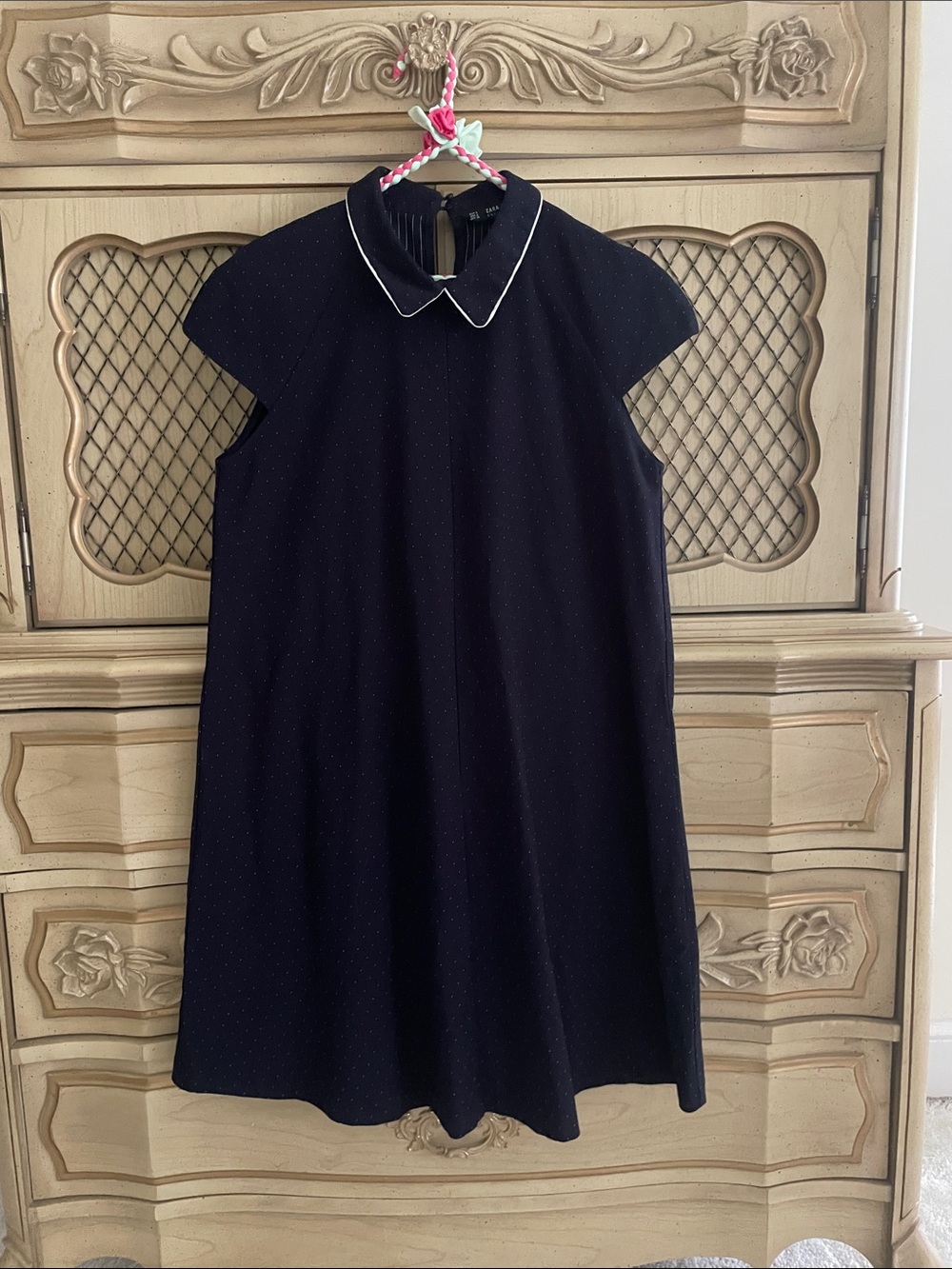 Zara Black Mini Dress with White Piping Collar